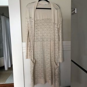 Long cream cardigan sweater